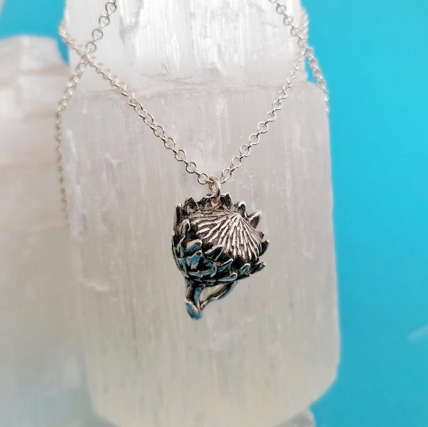 Sterling Silver King Protea 3D Necklace