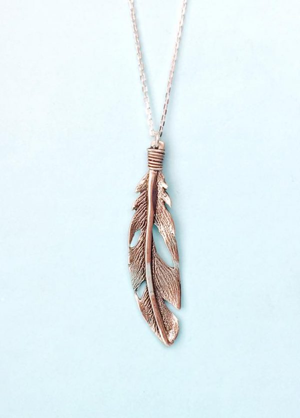Sterling Silver Boho Weathered Feather Necklace