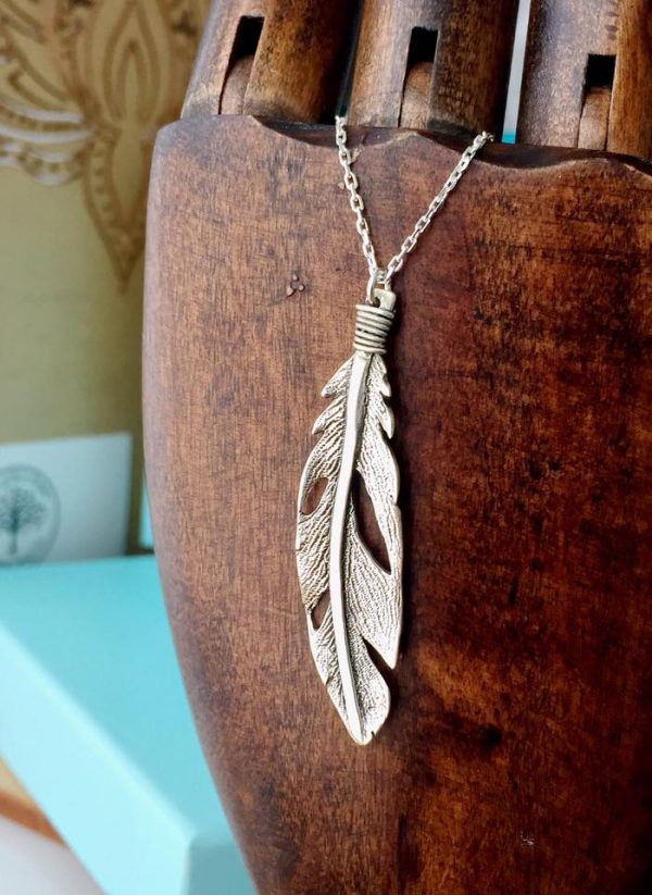 Sterling Silver Boho Weathered Feather Necklace
