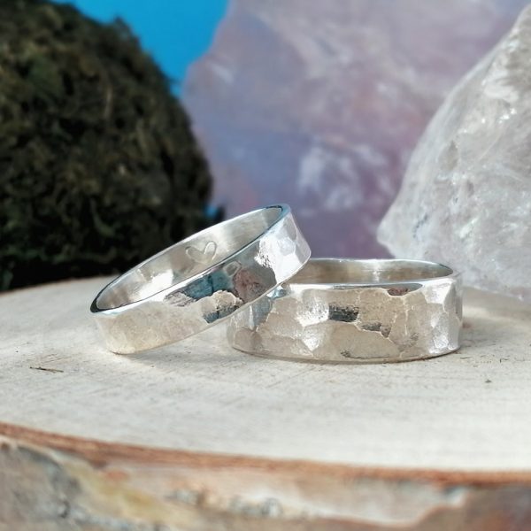 Sterling Silver Rustic Hammered Couples Rings