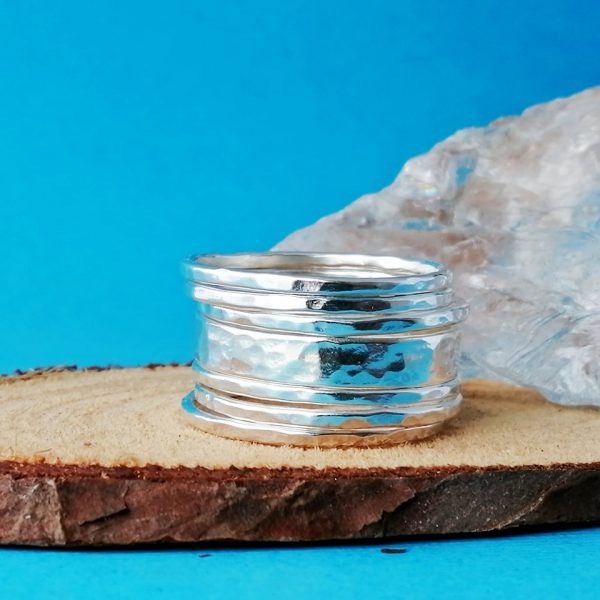 Sterling Silver Rustic Hammered Stack 7 Rings