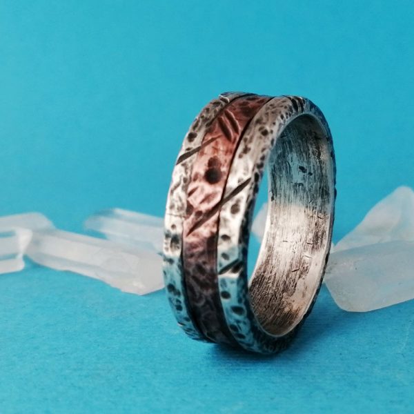Sterling Silver Rustic Men's Wedding Ring