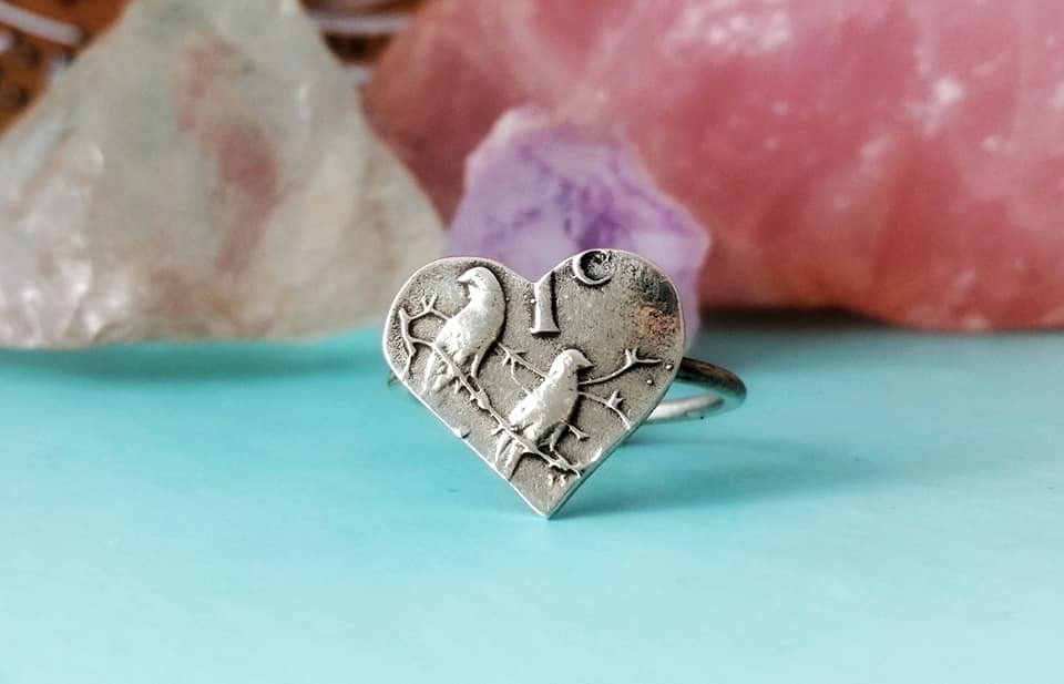 Sterling Silver 1c Coin Heart Ring