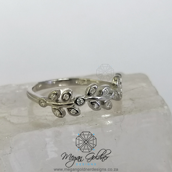 Sterling Silver CZ Dainty Leaves Ring