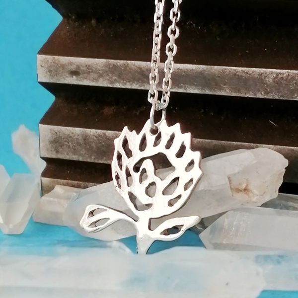 Sterling Silver King Protea Silhouette Necklace