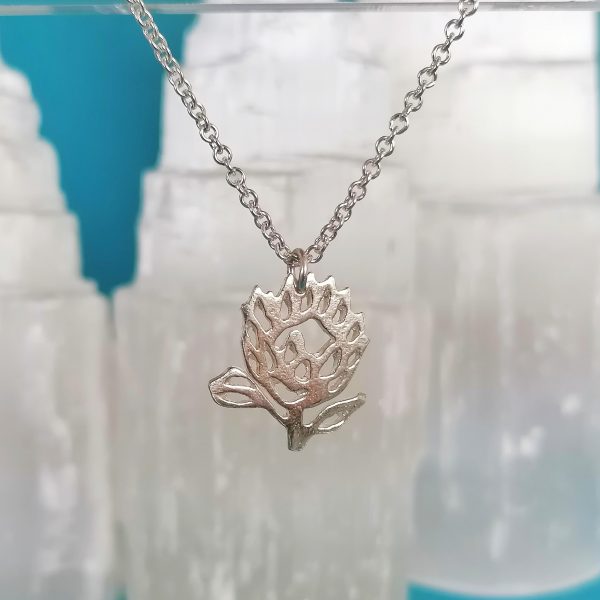 Sterling Silver King Protea Silhouette Necklace